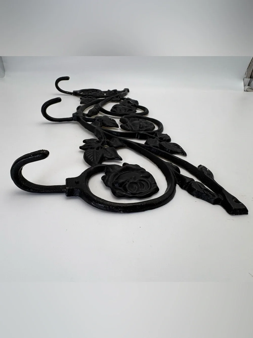 Gorgeous Vintage Black Floral Cast Iron Wall Hook - Decorative with 3 Hooks